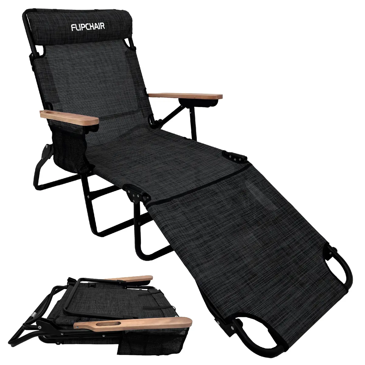 Easygo Product Flip Face Down Tanning Chaise Lounge Chair With Face & Arm Holes - 4 Legs Support - Textilene Material - 6 Position - Arm Head Rest Pillow - Beach Or Home Use - Patents Pending, Black 1