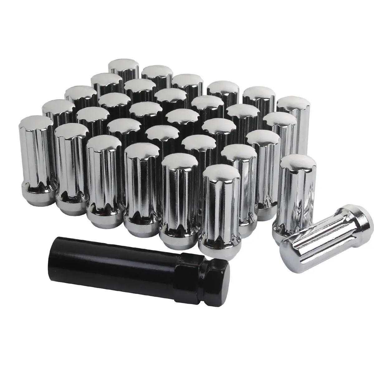 Complete Performance Bulge Acorn 9/16-18 Lug Nuts Splined - Chrome 1