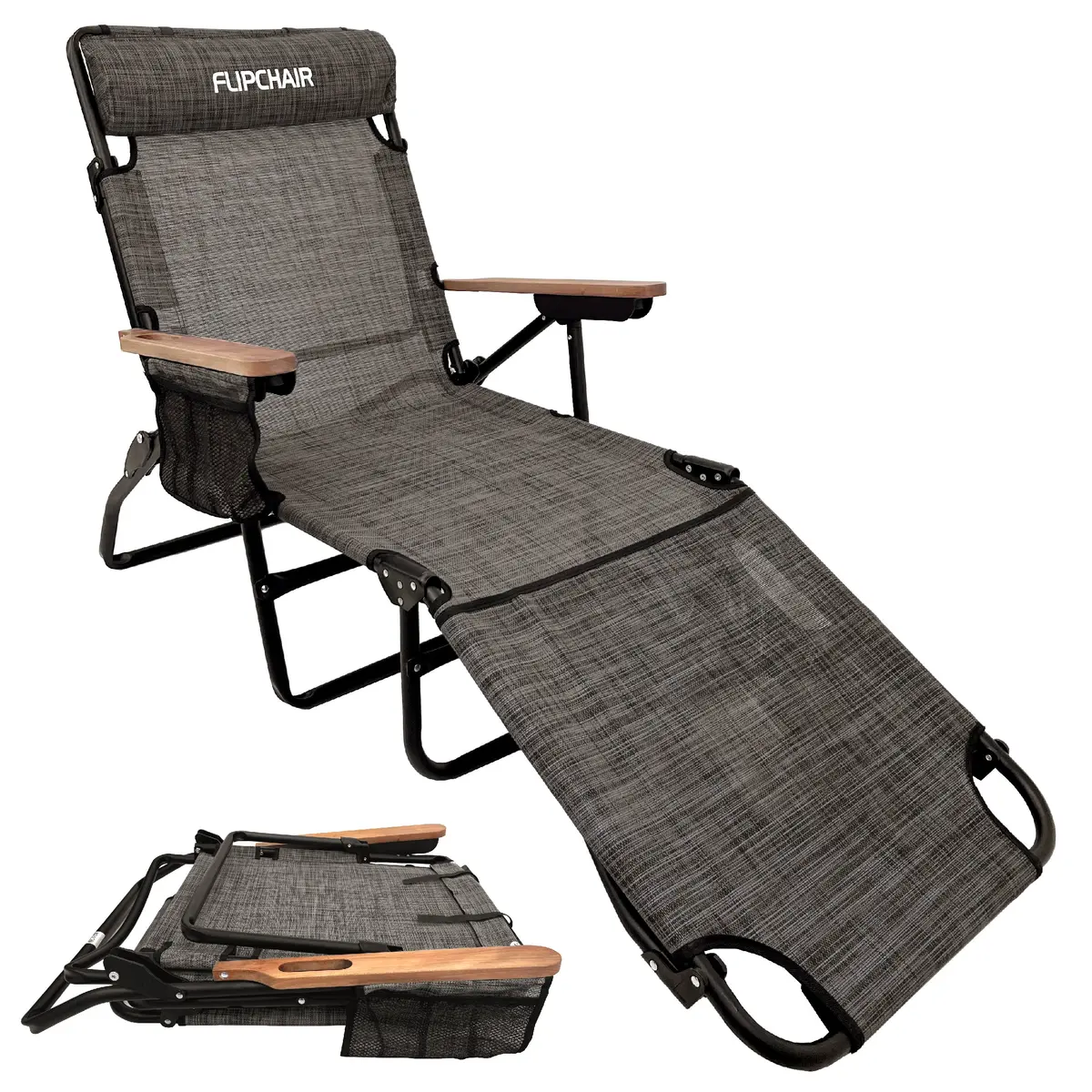 Easygo Product Flip Face Down Tanning Chaise Lounge Chair With Face & Arm Holes - 4 Legs Support - Textilene Material - 6 Position - Arm Head Rest Pillow - Beach Or Home Use - Patents Pending, Brown 1