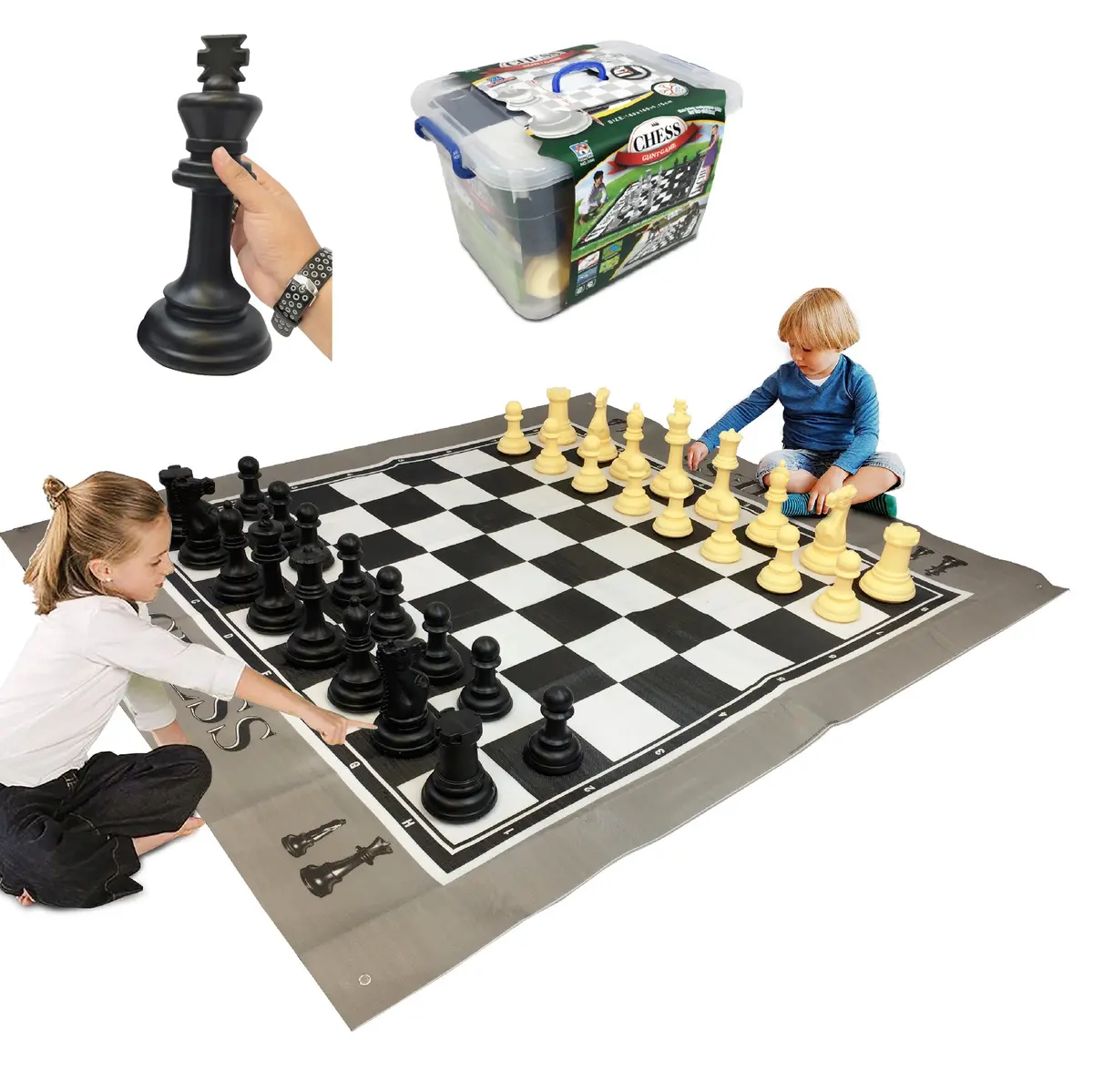 Easygo Giant 6 Feet X 5 Feet Mat Chess Game – Indoor Outdoor Large Yard Lawn Family Game –– Pieces Range From 6”–10” Inc 1