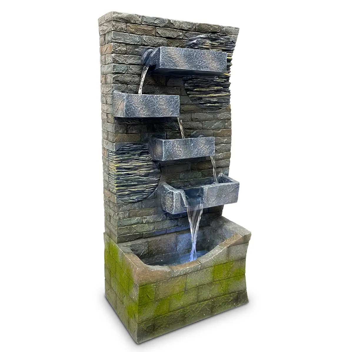 Easygoproducts 4 Tier Rock Water Fountain With Led Light Made From Fiberglass Resin - Outdoor Or Indoor, Large 40” Tall X 20” Wide, Grey 1