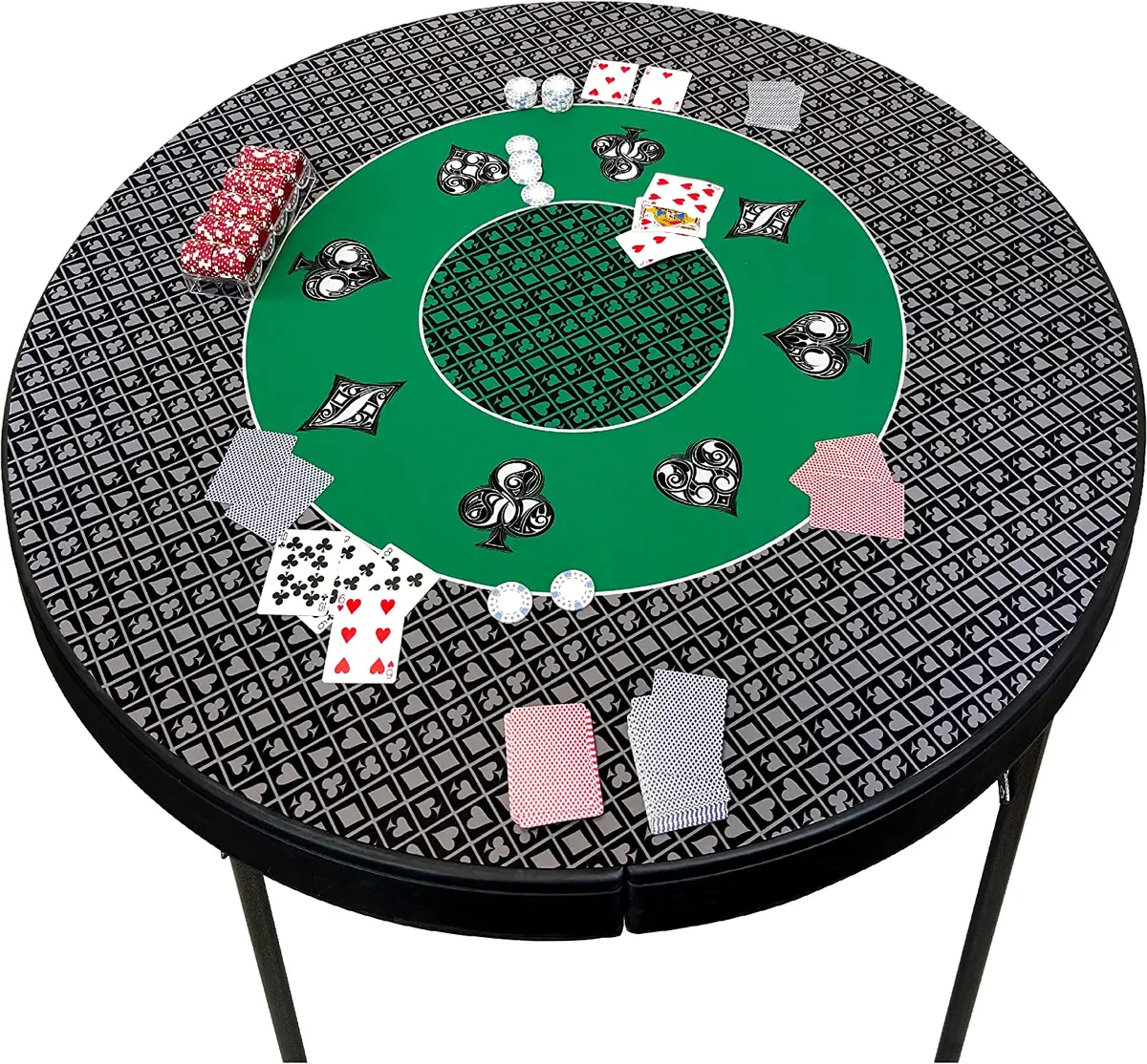 Poker Table Top Pad – For Texas Holdem Casino Style – 48” X 48” Round – Portable Rolling Rubber Folding Mat – Professional 3 Layers-Includes Carry Bag, 48 Green 1