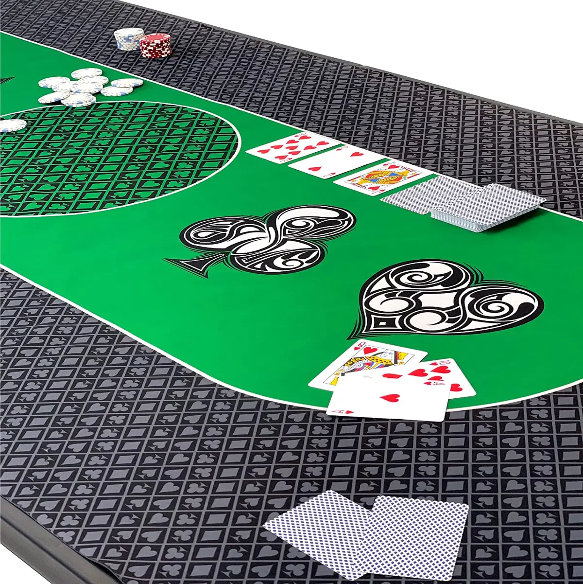 Poker Table Top Pad – For Texas Holdem Casino Style – 78” X 36” Rectangle – Portable Rolling Rubber Folding Mat – Professional 3 Layers-Includes Carry Bag, 72 Green 1