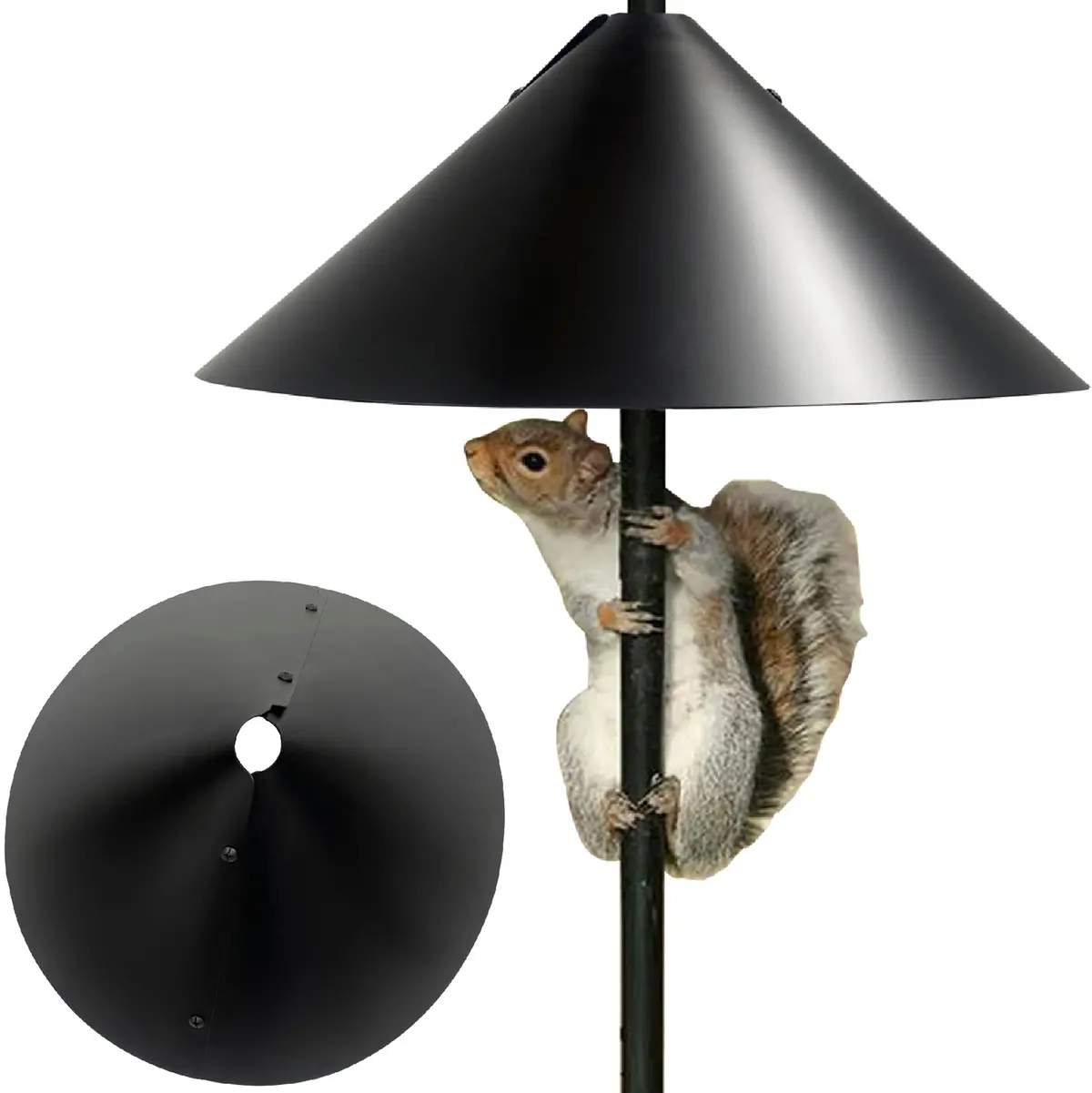 Squirrel Proof Bird Feeder Baffle Guard – Pole Mount And Hanging - Powder Coated Steel – Wrap Around Heavy-Duty Steel Design – Includes All Accessories – Black - 18 Inch Diameter – 1 Pack 1