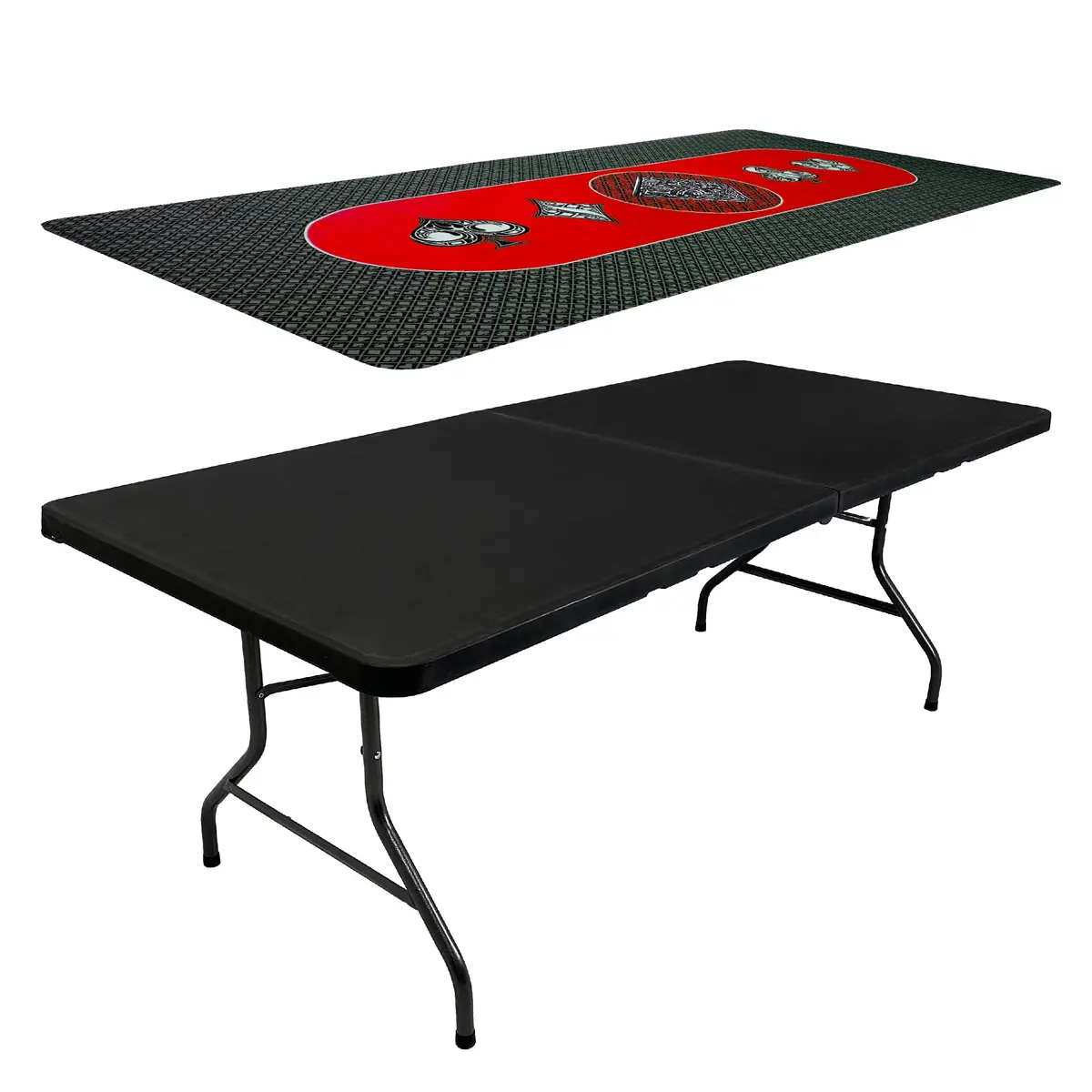 Poker Table & Top Pad – Great For Texas Holdem Casino Style – 78” X 36” Rectangle Table And Mat – Portable Rolling Rubber Is Foldable – Professional 3 Layers - Includes Carry Bag, Black 1