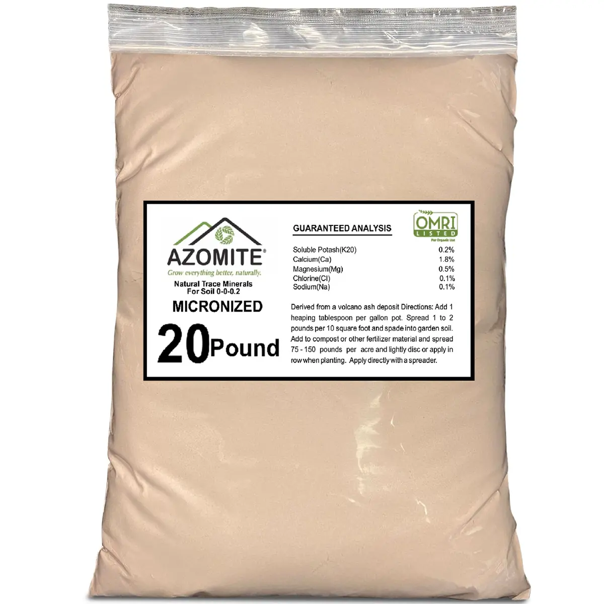 Azomite Organic Micronized Trace 0-0.2 Fertilizer Bulk Bag Of 67 Essential Minerals Omri Certified, 20Lbs White 1