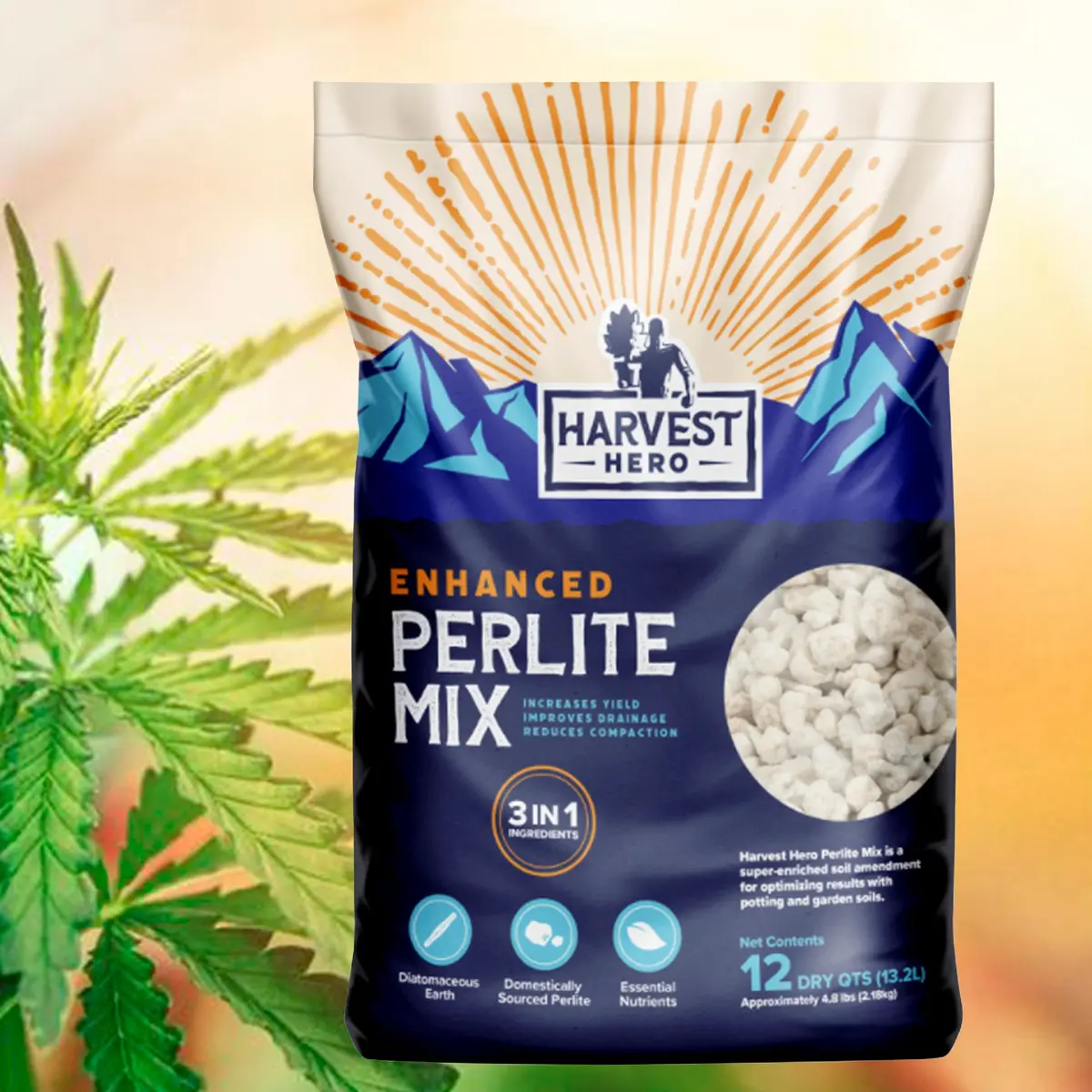 Harvest Hero Enhanced Perlite Mix – 3In1 Potting Soil Blend – Hemp Cannabis And General Plants – Contains Perlite, Diatomaceous Earth & Essential Nutrients – 12 Quarts 1