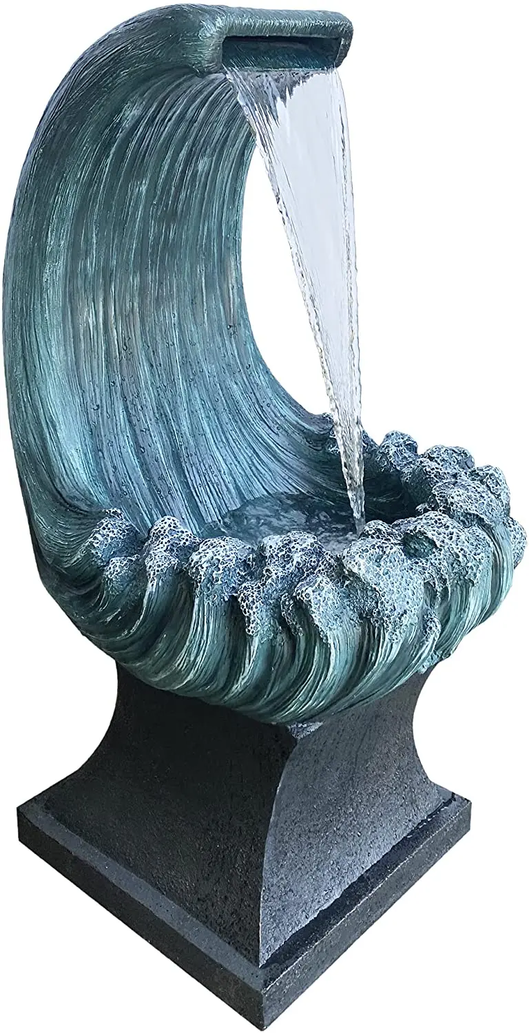 Ocean Wave Water Fountain With Led Light - Fiberglass Resin – Outdoor/Indoor – Great For Ocean Lovers And Surfers - 40” Tall X 18” Wide 1