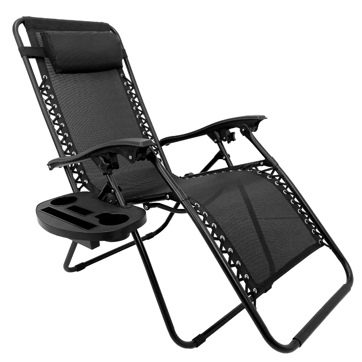 Easygo Product Zero Gravity Lawn Lounge Pillow And Cup Holder Furniture Outdoor Adjustable Dining Reclining Folding Chairs For Deck Patio Beach Yard, 1 Pack Black 1