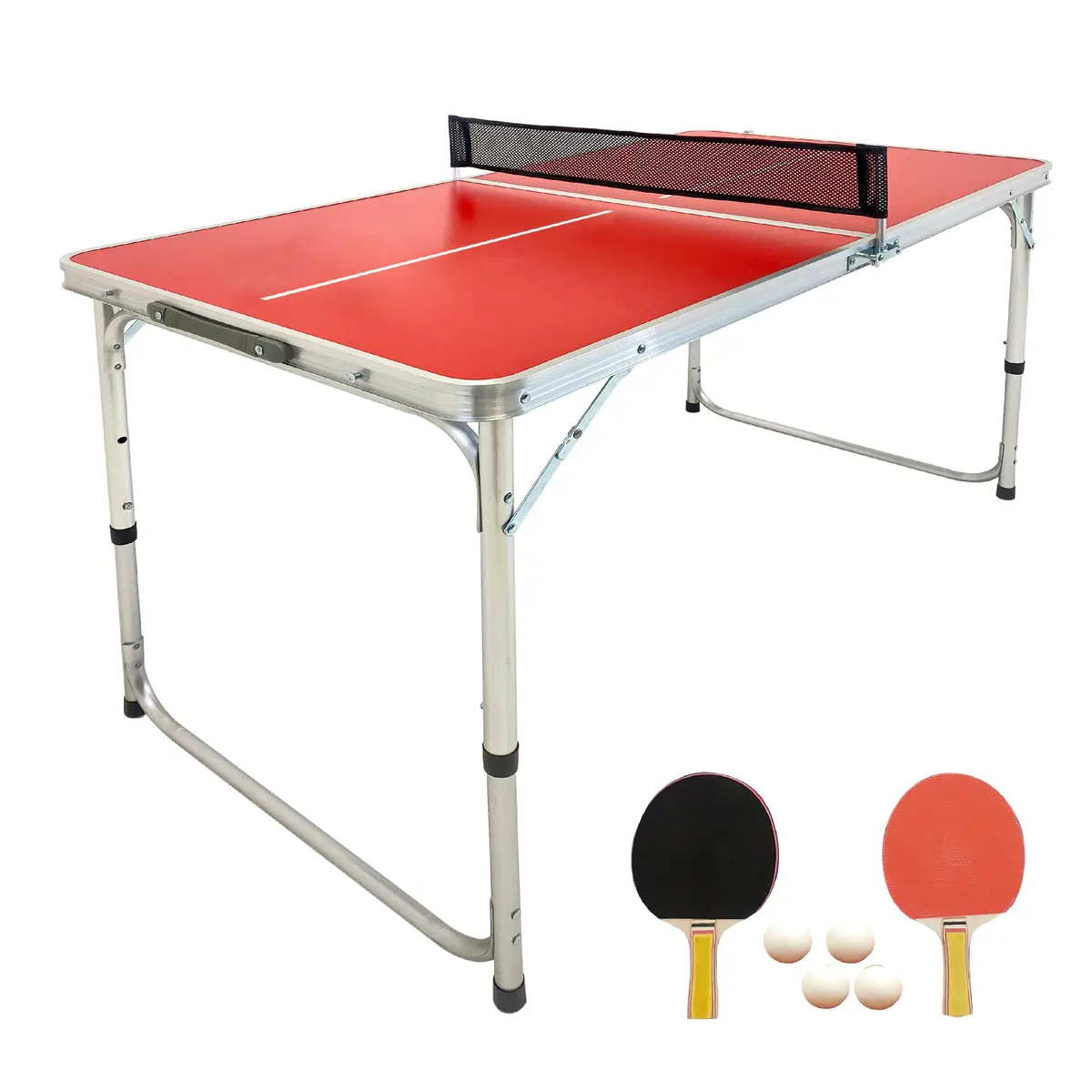 Mini Kids Ping Pong Table Tennis – Space Saving & Easy Storage – Includes (2) Regulation Paddles (4) Balls And (1) Net – Table Size 4 Foot X 2 Foot – Legs 24”-28” Tall - Red 1