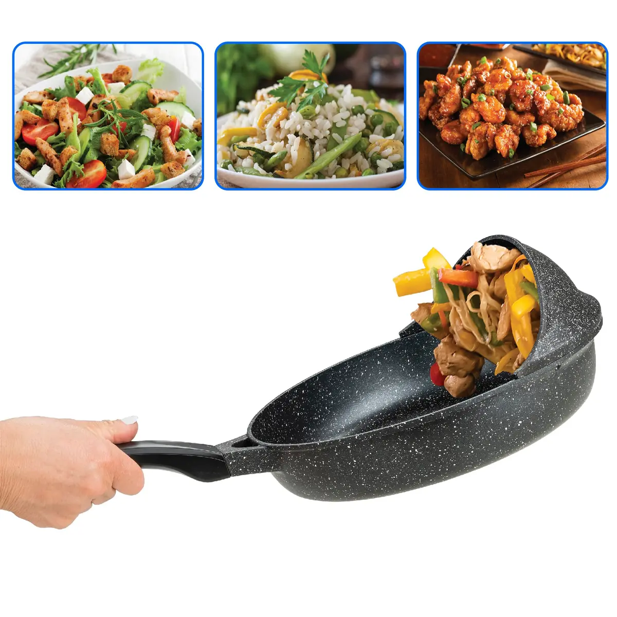 Professional Flip Frying Pan 11” – Fry Pan W/3 Layer Cast Non-Stick Coating – Pfoa Free - Black Finish – Patent Pending 1