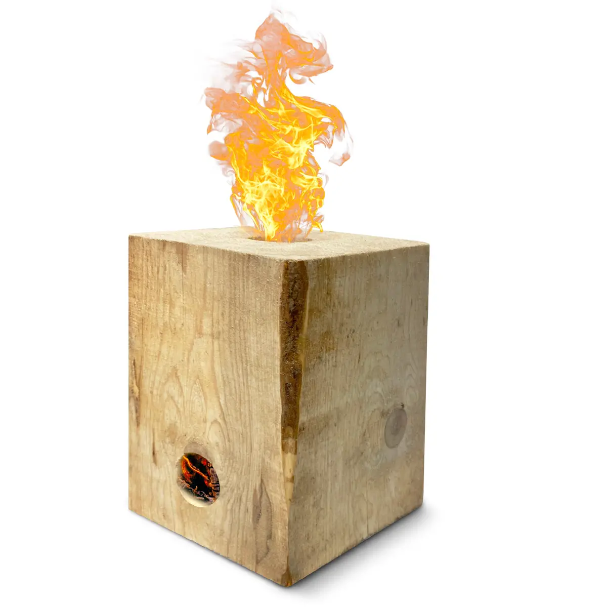 Burning Blox Campfire Bonfire Firewood – Easy Light – Easy Clean-Up – Great For Camping, Beach And Cooking – Burns From Inside Out – 8” X 8” X 8” – Burns 2 Hours - Bonus 2 Fatwood Starters – Qty 1 1