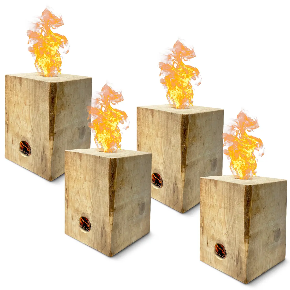 Burning Blox Campfire Bonfire Firewood – Easy Light – Easy Clean-Up – Great For Camping, Beach And Cooking – Burns From Inside Out – 8” X 8” X 8” – Burns 2 Hours - Bonus 2 Fatwood Starters – Qty 4 1