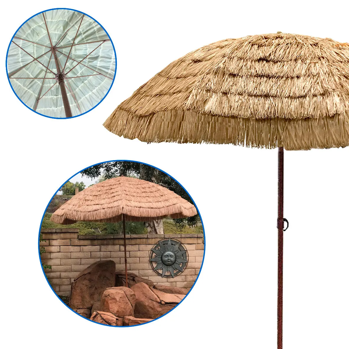 Easygo - 9.5' Thatch Patio Tiki Umbrella – Tropical Palapa Raffia Tiki Hut Hawaiian Hula Beach Umbrella 1