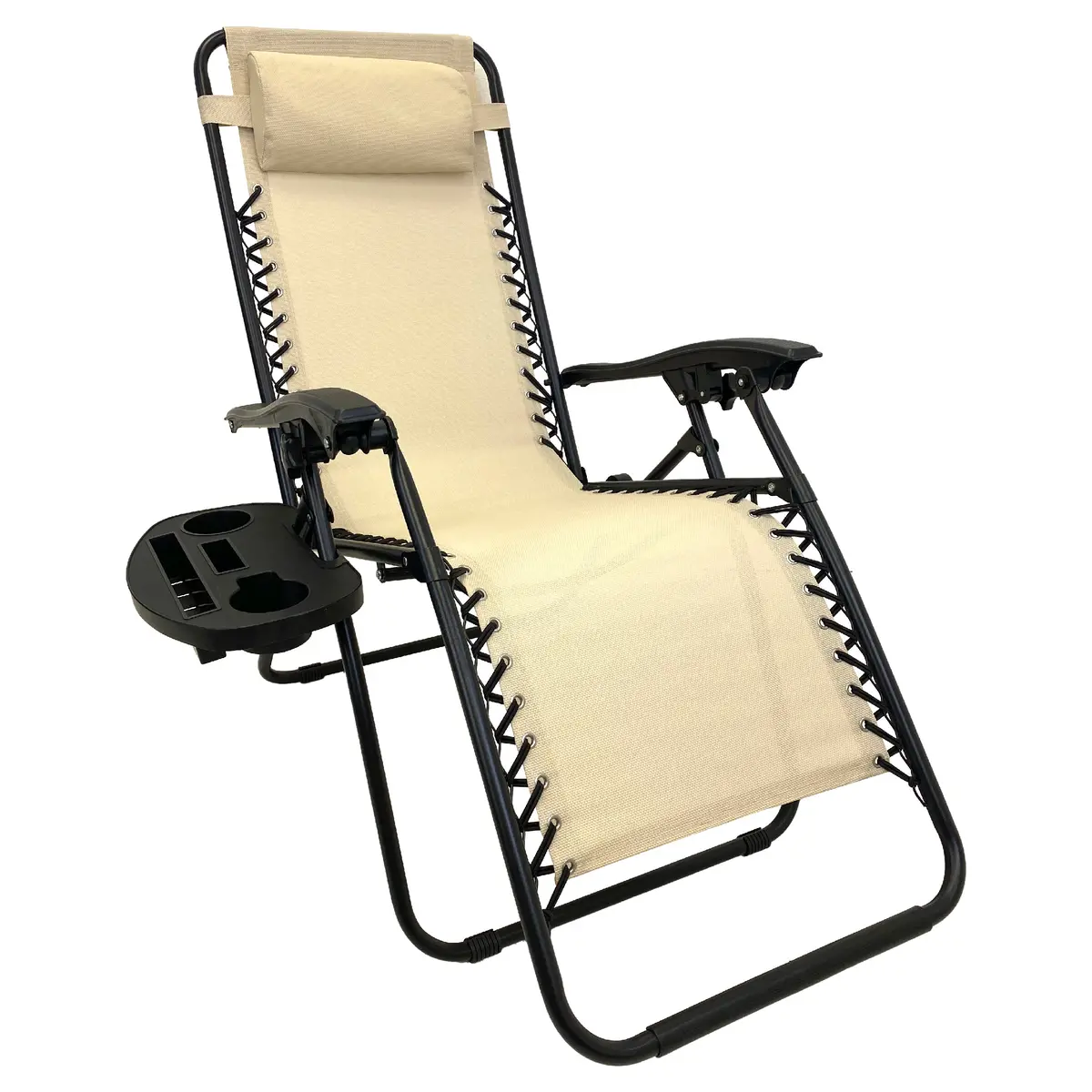 Easygo Product Zero Gravity Lawn Lounge Pillow And Cup Holder Furniture Outdoor Adjustable Dining Reclining Folding Chairs For Deck Patio Beach Yard, 1 Pack Tan 1