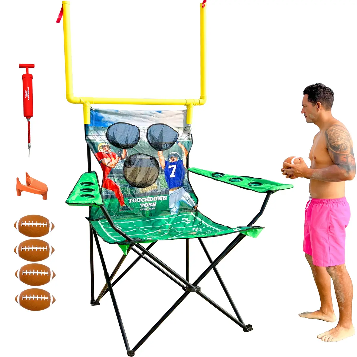Xxl Giant Football Toss Game & Tailgating Chair Combo - 8’ Tall - Outdoor Football Game For 2-4 People – Includes Footballs, Air Pump, Kicking Tee & Storage Bag – Tailgating, Backyard, Beach & Parks 1