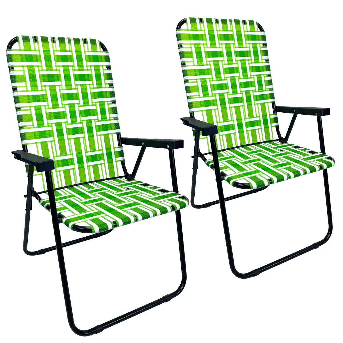 Web Chair – Lightweight & Portable – Retro Style Lawn Chair – High Back Design - Outdoor Chair For Backyard, Camping, Sporting Events, Concerts, Football Games – Easy Folding (Dark/Light Green) 2 Pack 1