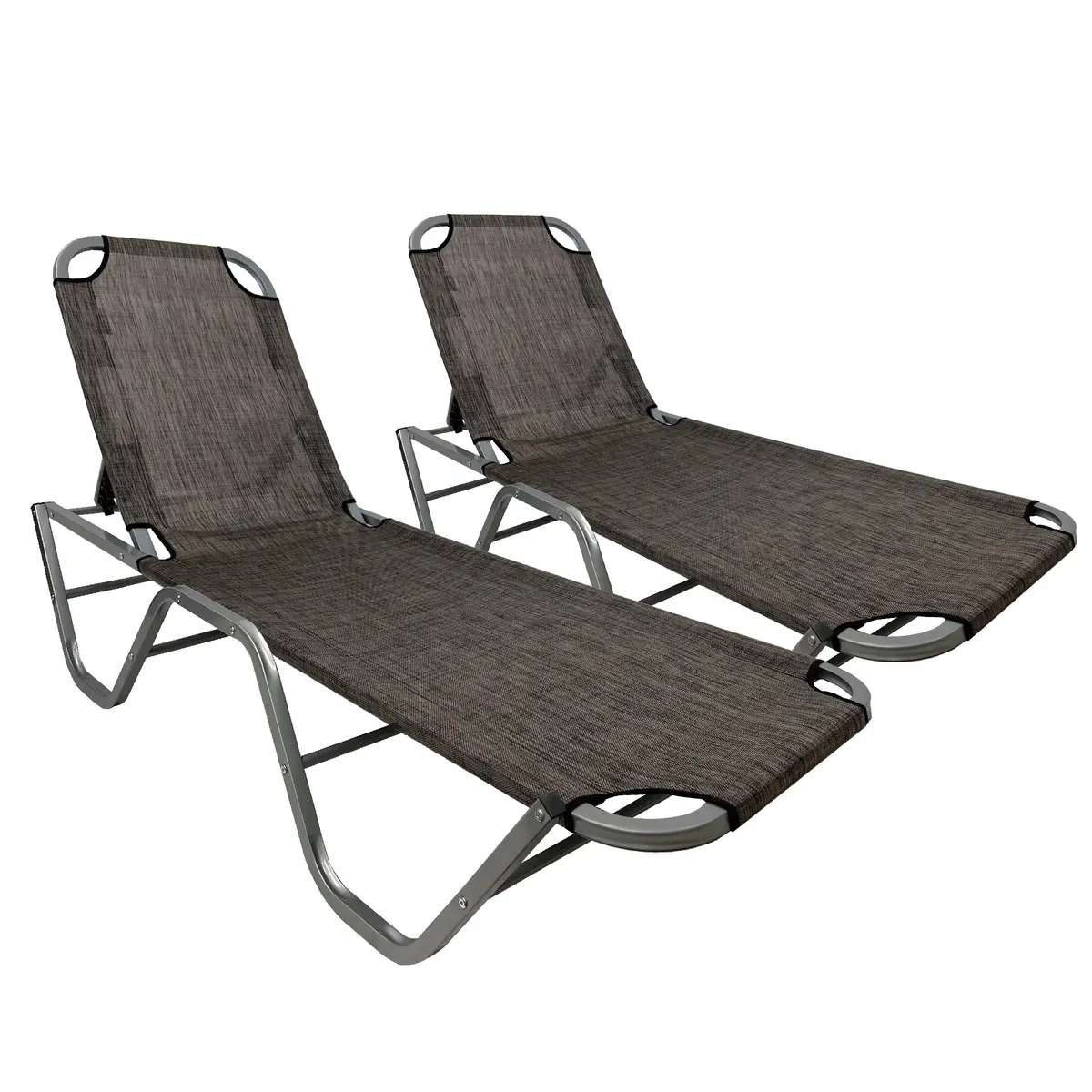 Easygo Patio Chaise Lounger – Aluminum Patio Sun Lounge Chair – Adjustable Reclining – Outdoor Patio Beach Porch Swing Pool - Five-Position Recliner - Lightweight All Weather – Brown 2 Pack 1