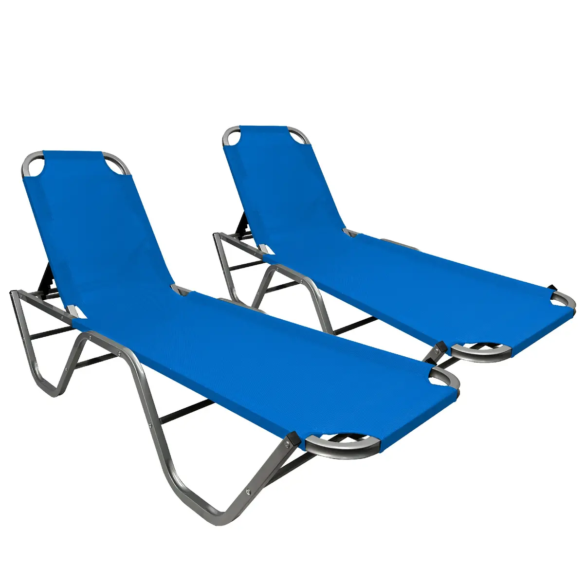 Easygo Product Chaise Lounger – Aluminum Sun Lounge Chair – Adjustable Outdoor Patio Beach Porch Swing Pool-Five-Position Recliner-Lightweight All Weather, 2 Pack Blue 1