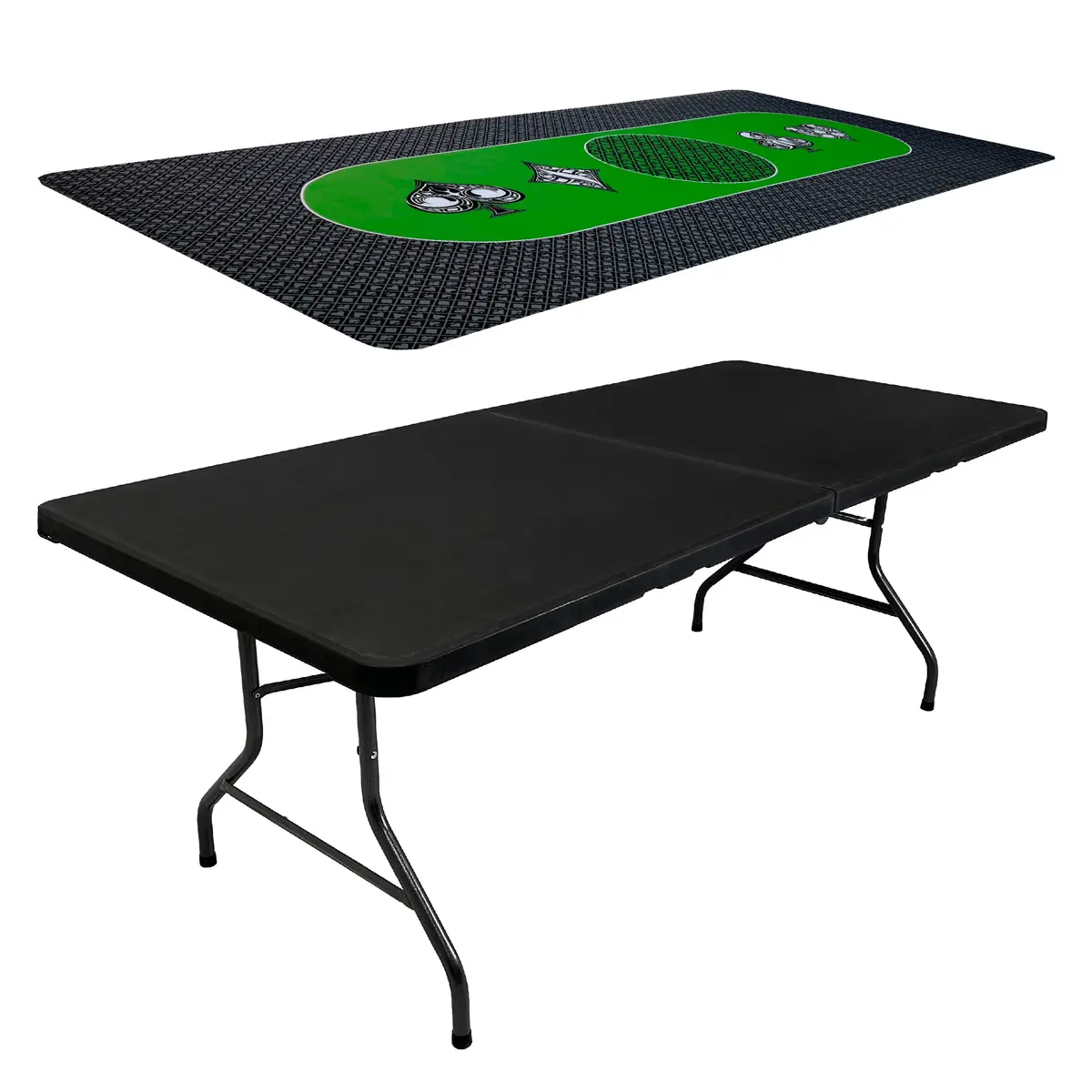 Poker Table & Top Pad – Great For Texas Holdem Casino Style – 78” X 36”Rectangle Table And Mat – Portable Rolling Rubber Is Foldable – Professional 3 Layers - Includes Carry Bag, Green 1