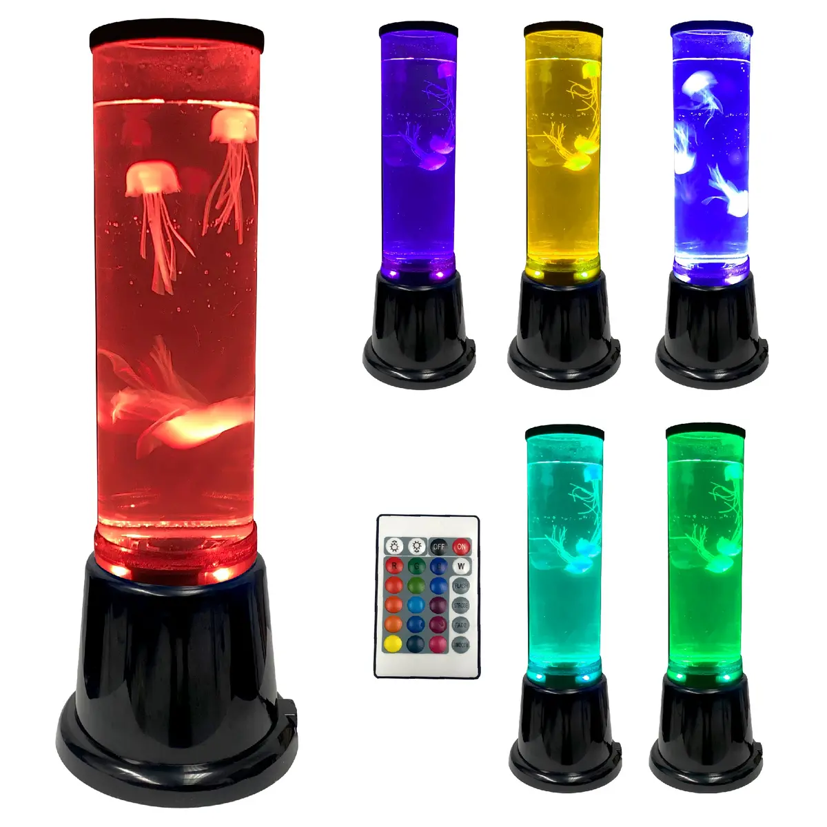14 Inch Jelly Fish Bubble Tube Floor Fish Aquarium Lamp–20 Color Light Remote-Kids Birthday Or Christmas Gift–Lava Style Moon Lamp-Kids Room Lamp–3 Jelly Fish Included 1